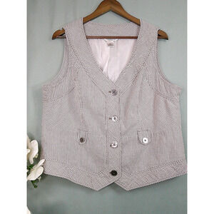 Linea Donna Women's 1X Lined Y2K Vest Brown/White Stripped 100% Cotton